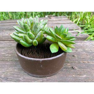 Vintage Large Heavy metal flower frog spike Bowl